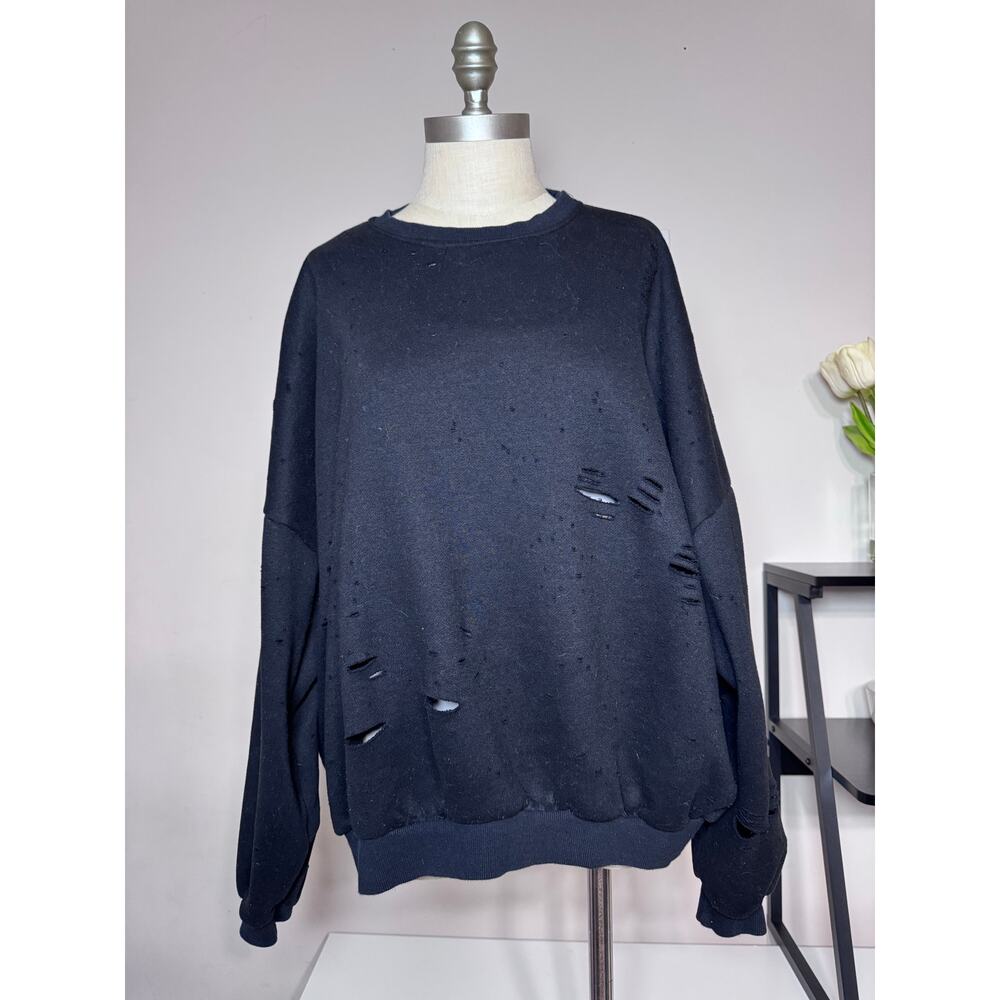 June 6th Distressed Black Oversized Pullover Sweatshirt Size M USED